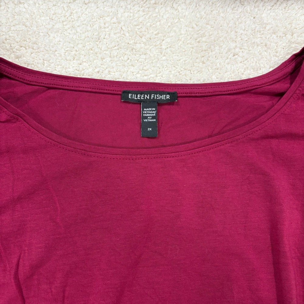 Eileen Fisher Fine Jersey Jewel Neck Top Roseberry Pink Drawstring Cinch 2X $128 - Picture 4 of 6